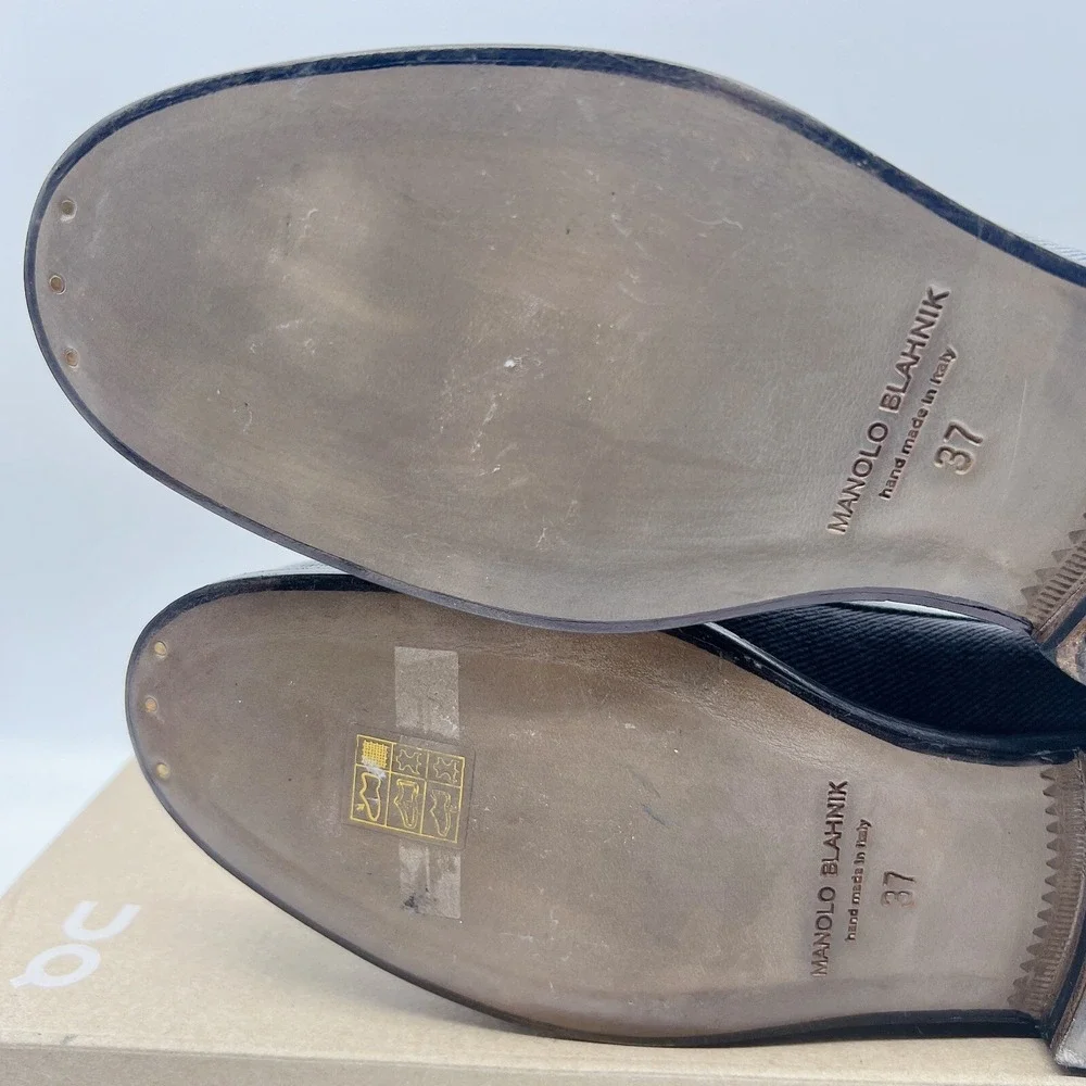 Manolo Blahnik Dineguardo Women's Flats Loafers Blue Denim EU 37 US 7